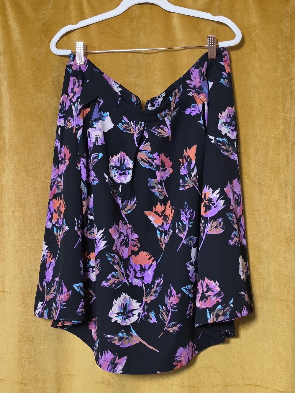 Forever 21 Black Floral A-Line Skirt with Purple and Coral Print
